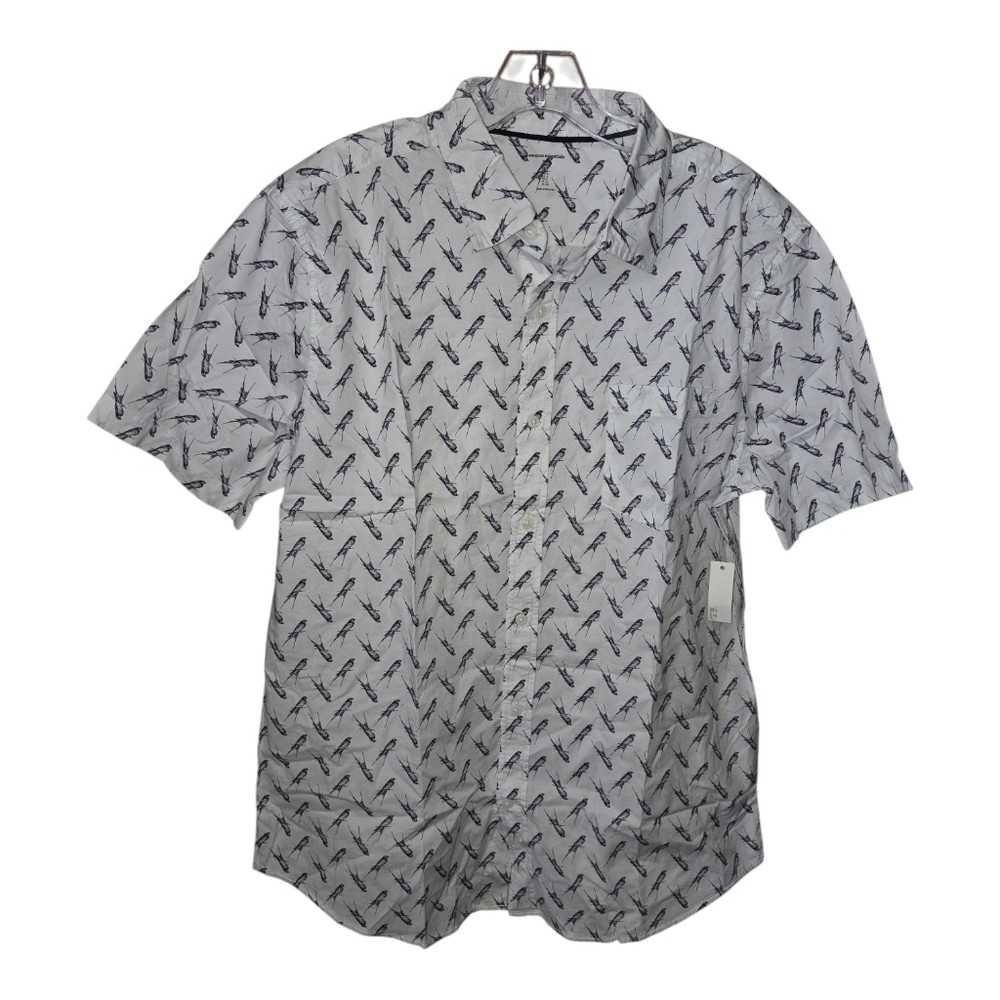 Amazon Essentials men's sparrow bird white button casual shirt Large NWT